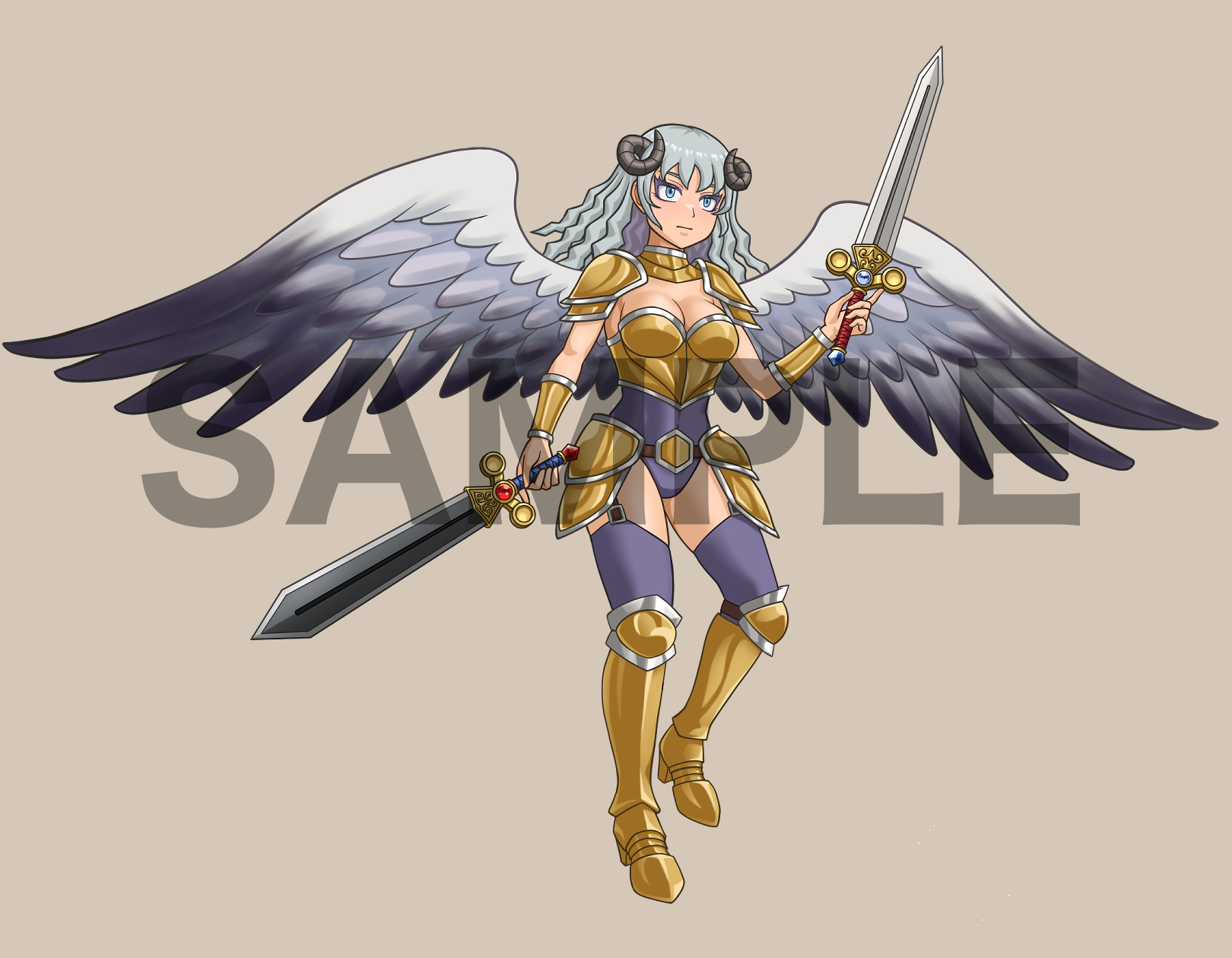 剣と鎧を装備した堕天使のイラスト