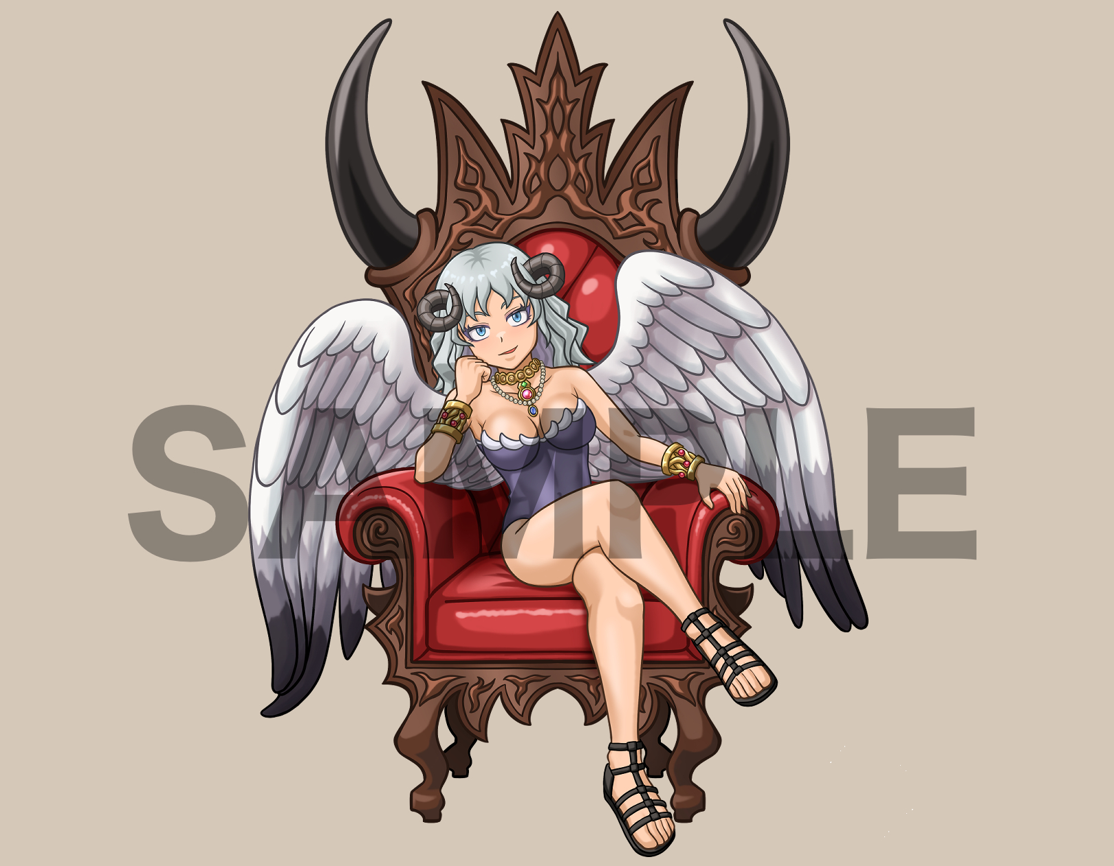 魔王の玉座に座る堕天使のイラスト