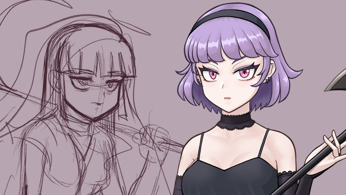 鎌使いの女性制作過程のサムネ