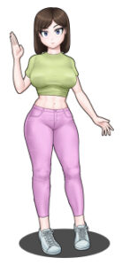 立ち絵素材、Tシャツの女性(手刀の達人)、C01